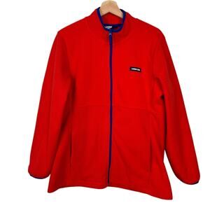 Lands'‎ End Women's XL Grid Fleece Full Zip Jacket Orange Blue Gorpcore Outdoors